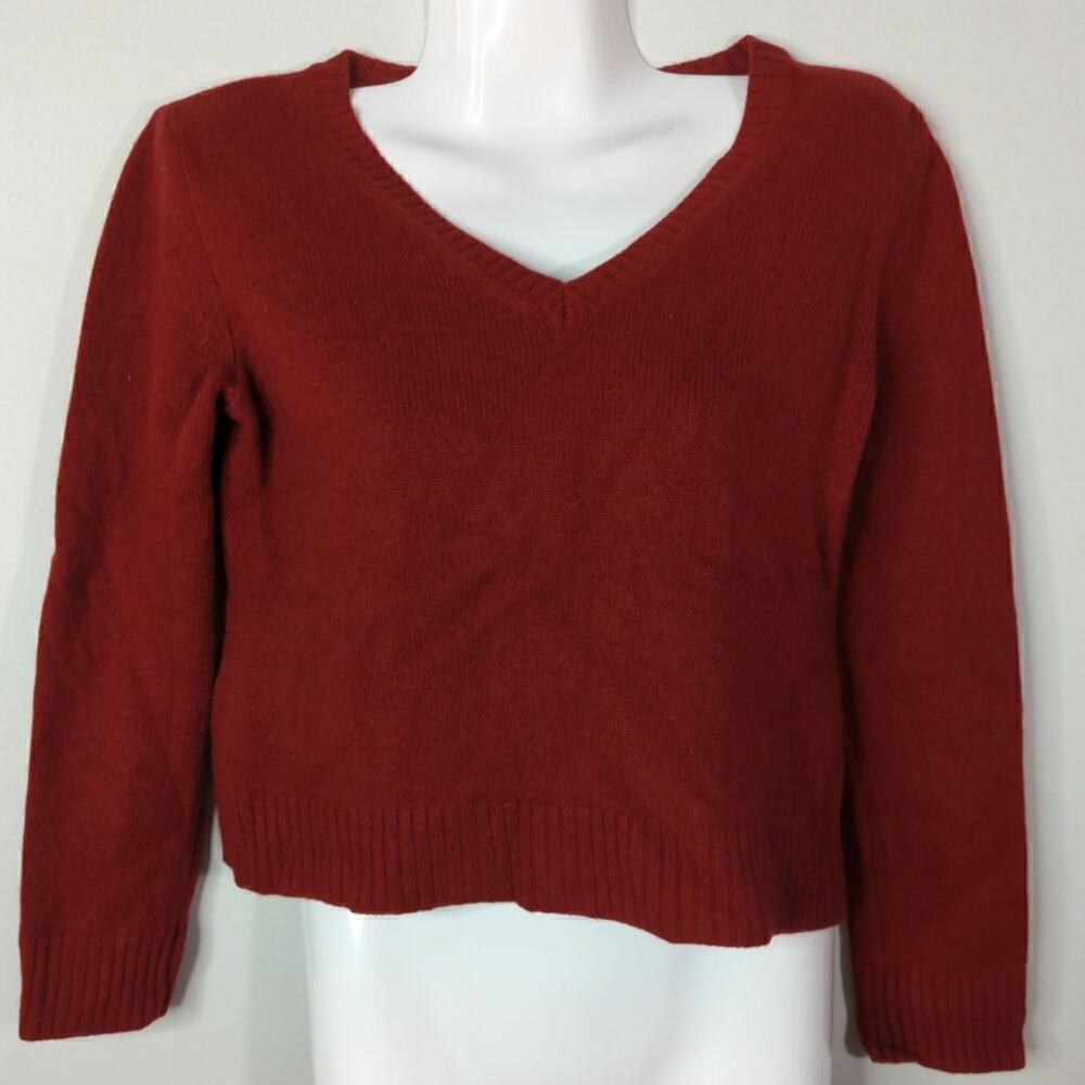 Max Mara Red V-Neck Oversized‎ Cropped Pullover Sweater Size S
